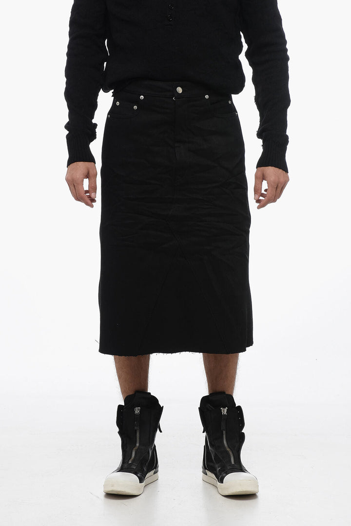 Rick Owens Denim GODET Skirt With Raw-Cut Bottoms