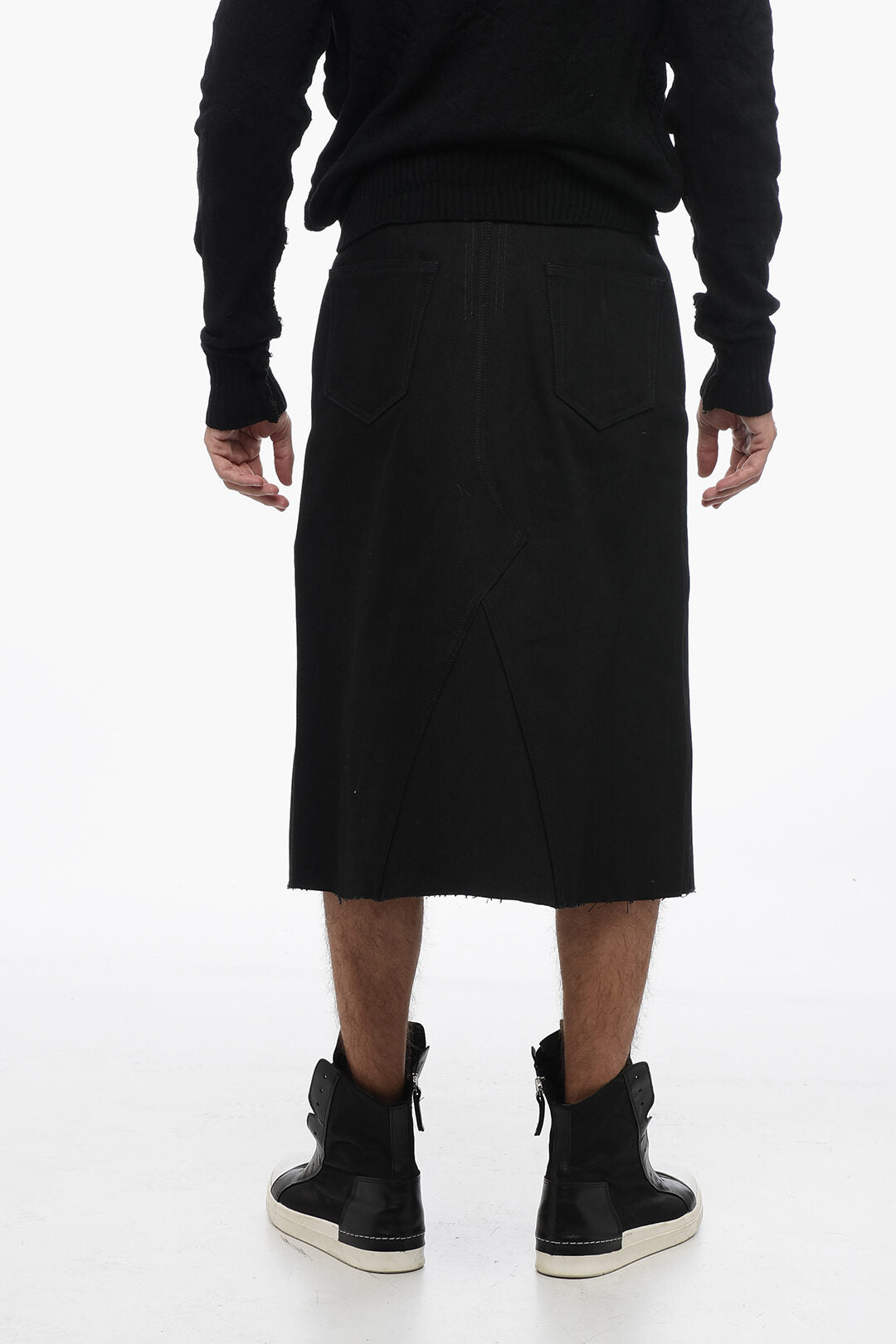 Rick Owens Denim GODET Skirt With Raw-Cut Bottoms