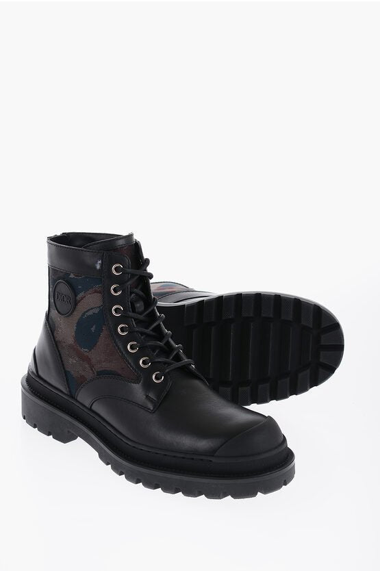 Shoes - Dior Leather And Fabric Camo Combat Boots - 3616255337654 - Ask Me Wear