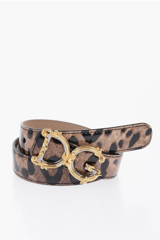 Accessories - Belts - Dolce & Gabbana Animal Patterned Patent Leather Belt with Golden Buckle 25mm - 8056265458577 - Ask Me Wear