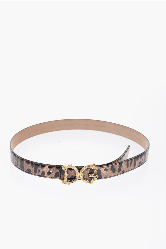 Accessories - Belts - Dolce & Gabbana Animal Patterned Patent Leather Belt with Golden Buckle 25mm - 8056265458577 - Ask Me Wear