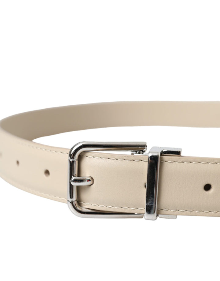  - Dolce & Gabbana Beige Calfskin Leather Silver Metal Buckle Belt - WMB406 - 80 - Ask Me Wear