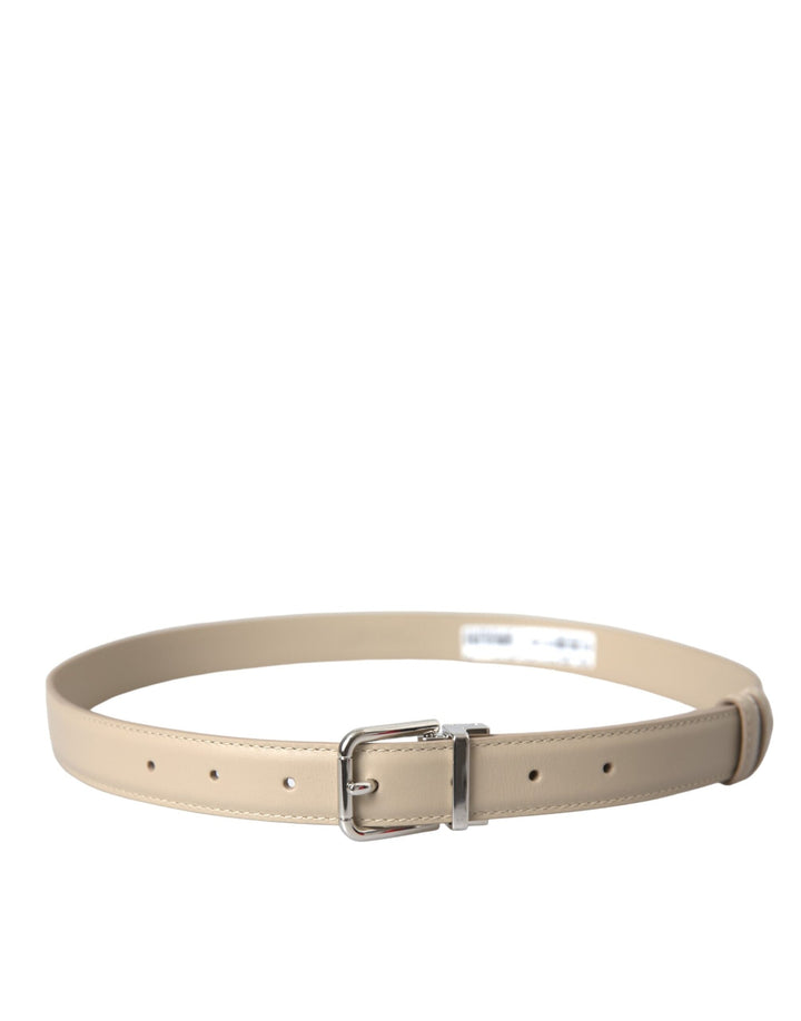  - Dolce & Gabbana Beige Calfskin Leather Silver Metal Buckle Belt - WMB406 - 80 - Ask Me Wear