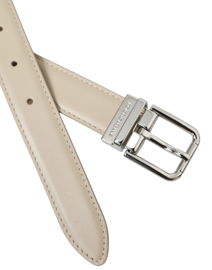  - Dolce & Gabbana Beige Calfskin Leather Silver Metal Buckle Belt - WMB406 - 80 - Ask Me Wear