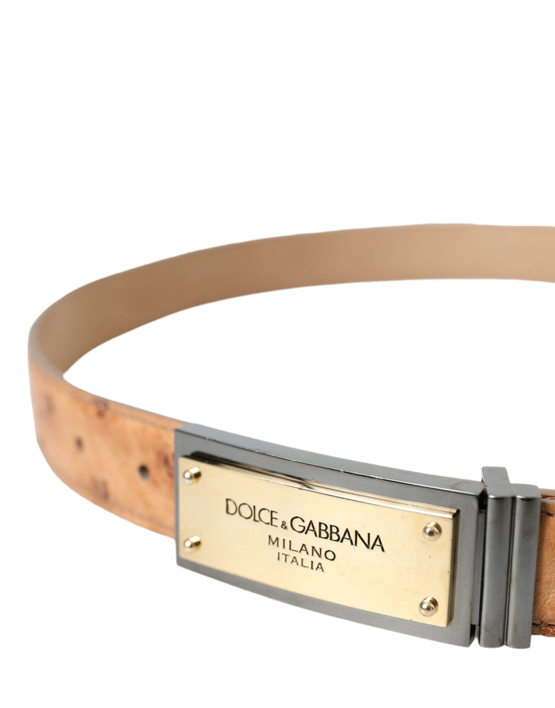  - Dolce & Gabbana Beige Leather Gold Logo Engraved Buckle Belt - BEL9204 - 90 - Ask Me Wear