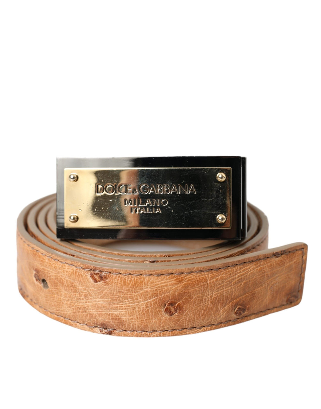  - Dolce & Gabbana Beige Leather Gold Logo Engraved Buckle Belt - BEL9204 - 90 - Ask Me Wear