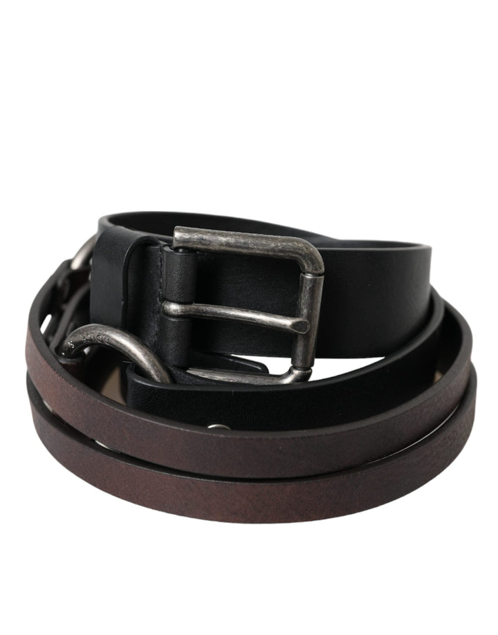  - Dolce & Gabbana Black Brown Leather Silver Metal Buckle Belt - BEL9193 - 100 - Ask Me Wear