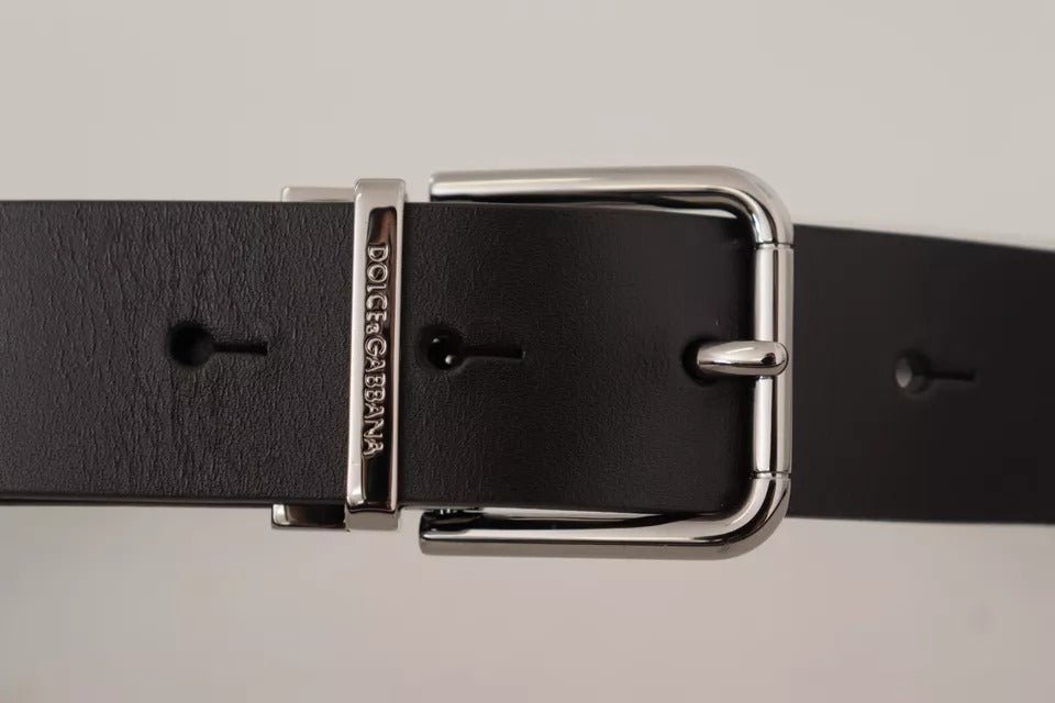  - Dolce & Gabbana Black Calf Leather Logo Engraved Metal Buckle Belt - BEL8578 - 85 - Ask Me Wear