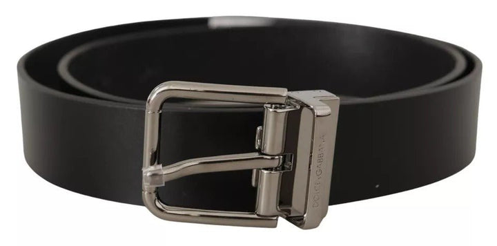  - Dolce & Gabbana Black Calf Leather Logo Engraved Metal Buckle Belt - BEL8578 - 85 - Ask Me Wear