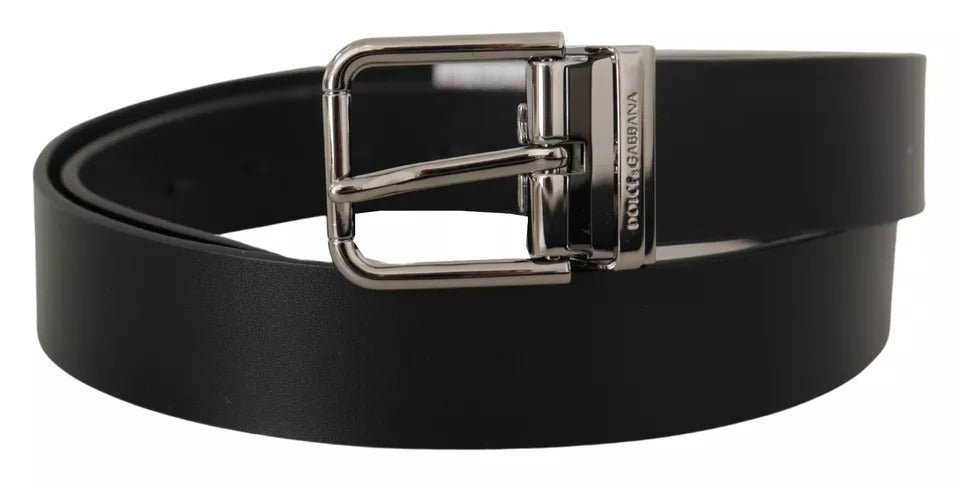  - Dolce & Gabbana Black Calf Leather Logo Engraved Metal Buckle Belt - BEL8578 - 85 - Ask Me Wear