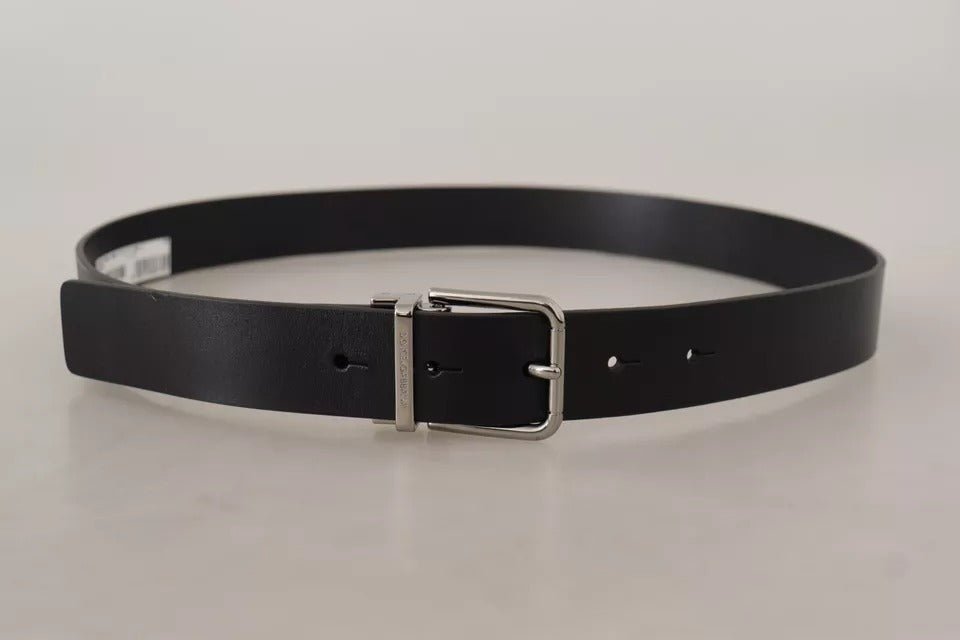  - Dolce & Gabbana Black Calf Leather Logo Engraved Metal Buckle Belt - BEL8578 - 85 - Ask Me Wear