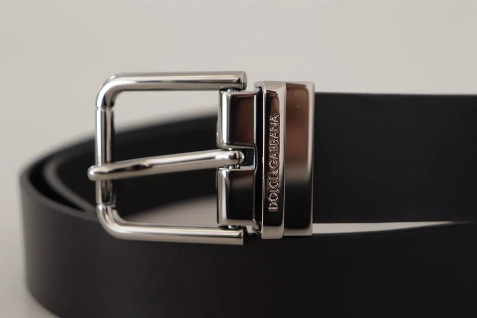  - Dolce & Gabbana Black Calf Leather Logo Engraved Metal Buckle Belt - BEL8578 - 85 - Ask Me Wear