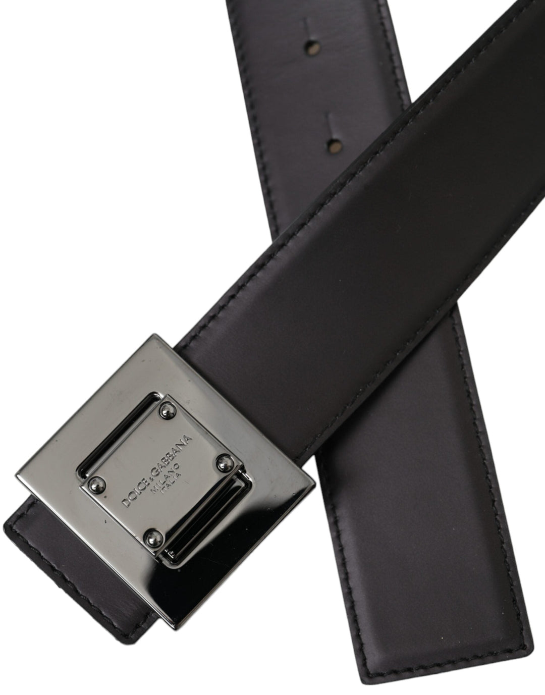  - Dolce & Gabbana Black Calf Leather Square Metal Buckle Belt - BEL9201 - 80 - Ask Me Wear