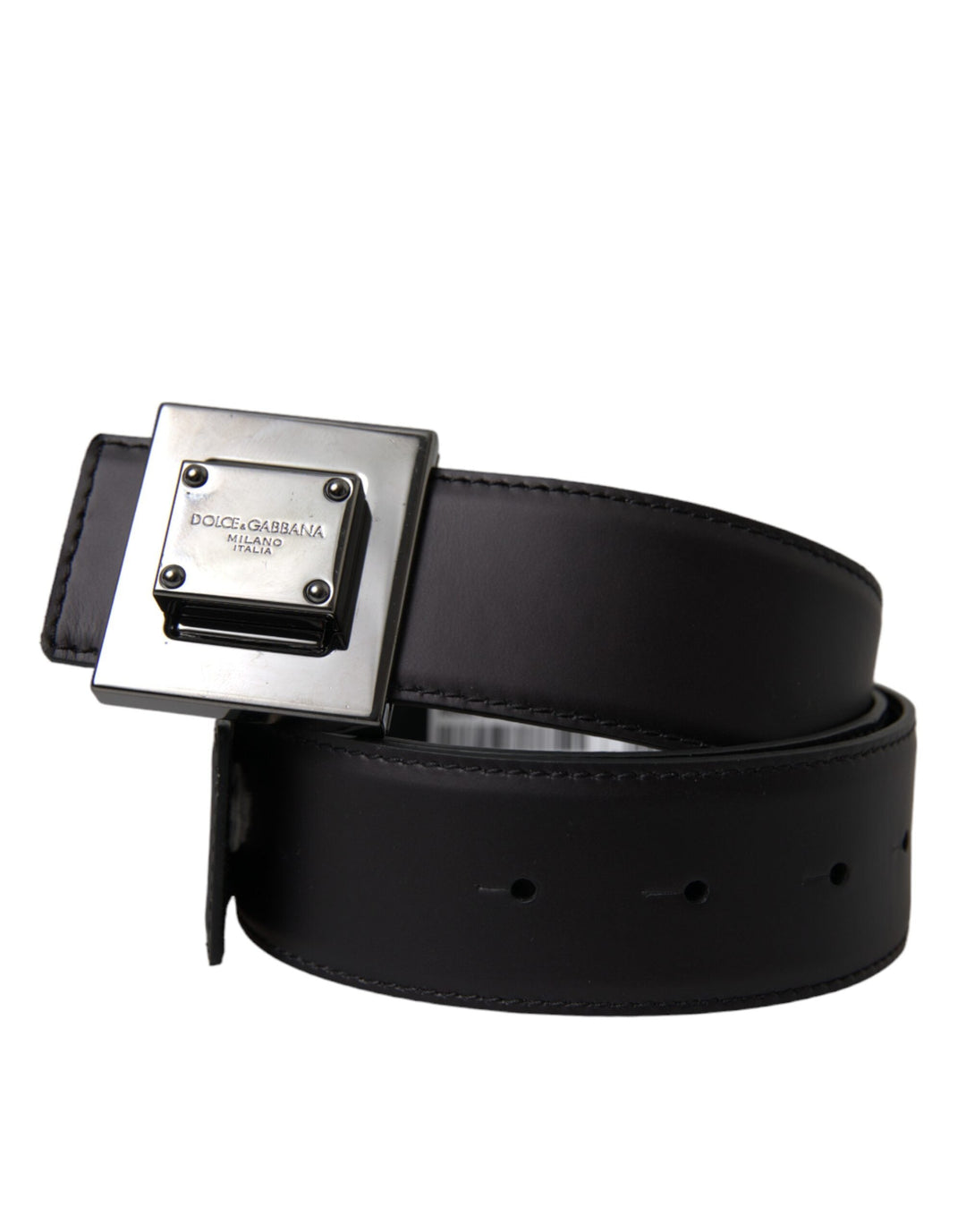  - Dolce & Gabbana Black Calf Leather Square Metal Buckle Belt - BEL9201 - 80 - Ask Me Wear