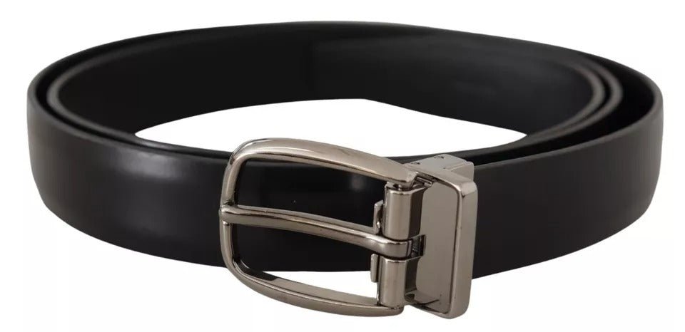  - Dolce & Gabbana Black Classic Leather Chrome Metal Buckle Belt - BEL8537 - 100 - Ask Me Wear