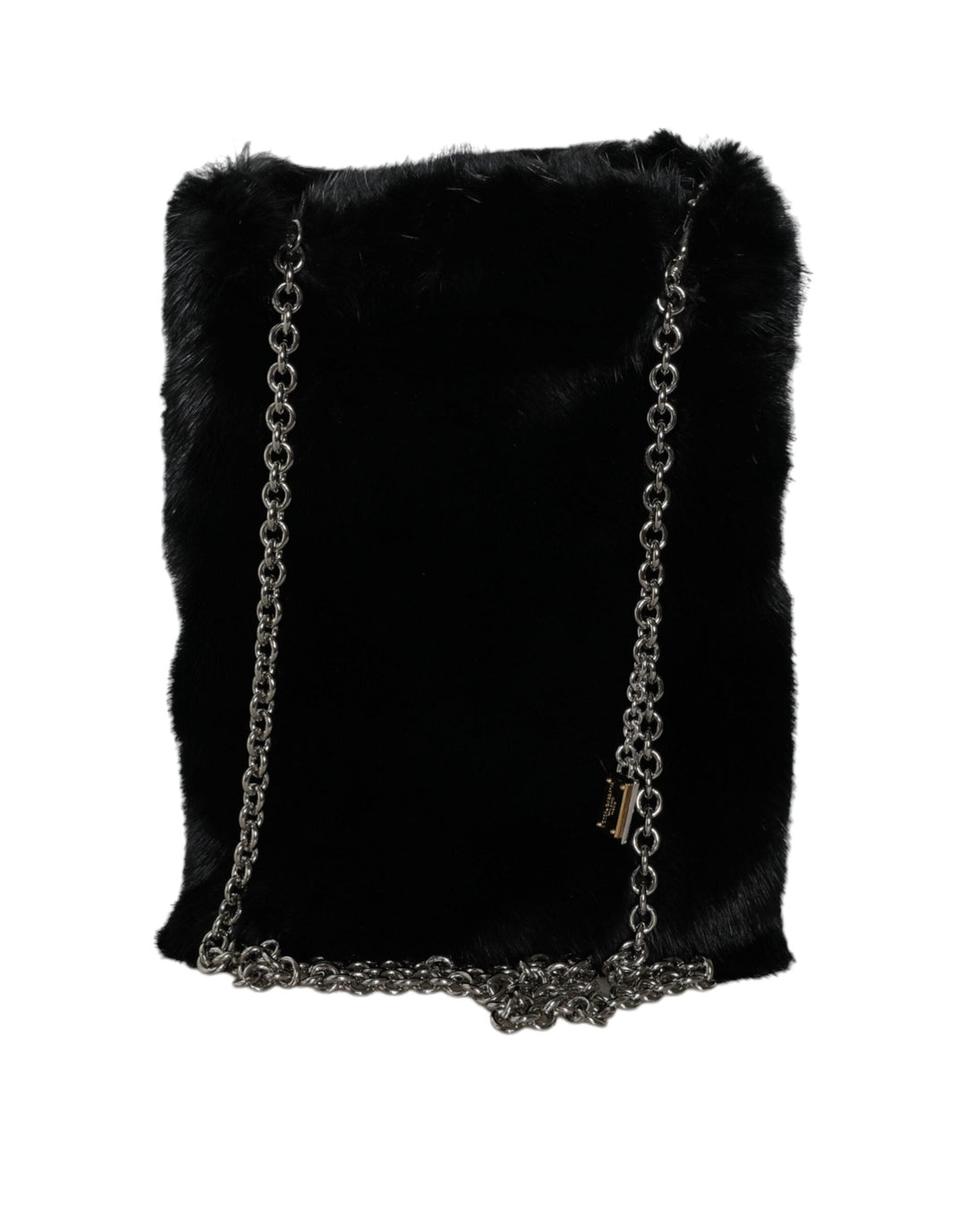  - Dolce & Gabbana Black Faux Fur Silver Chain Crossbody Shoulder Purse Bag - BAG1586 - Ask Me Wear