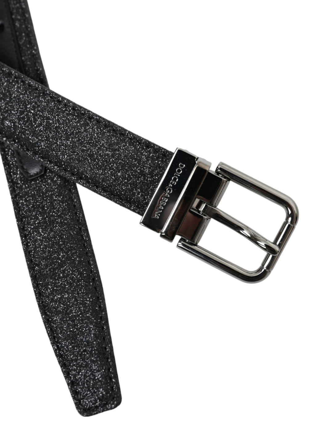  - Dolce & Gabbana Black Glittered Leather Silver Buckle Belt - WMB405 - 90 - Ask Me Wear