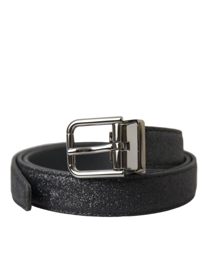  - Dolce & Gabbana Black Glittered Leather Silver Buckle Belt - WMB405 - 90 - Ask Me Wear