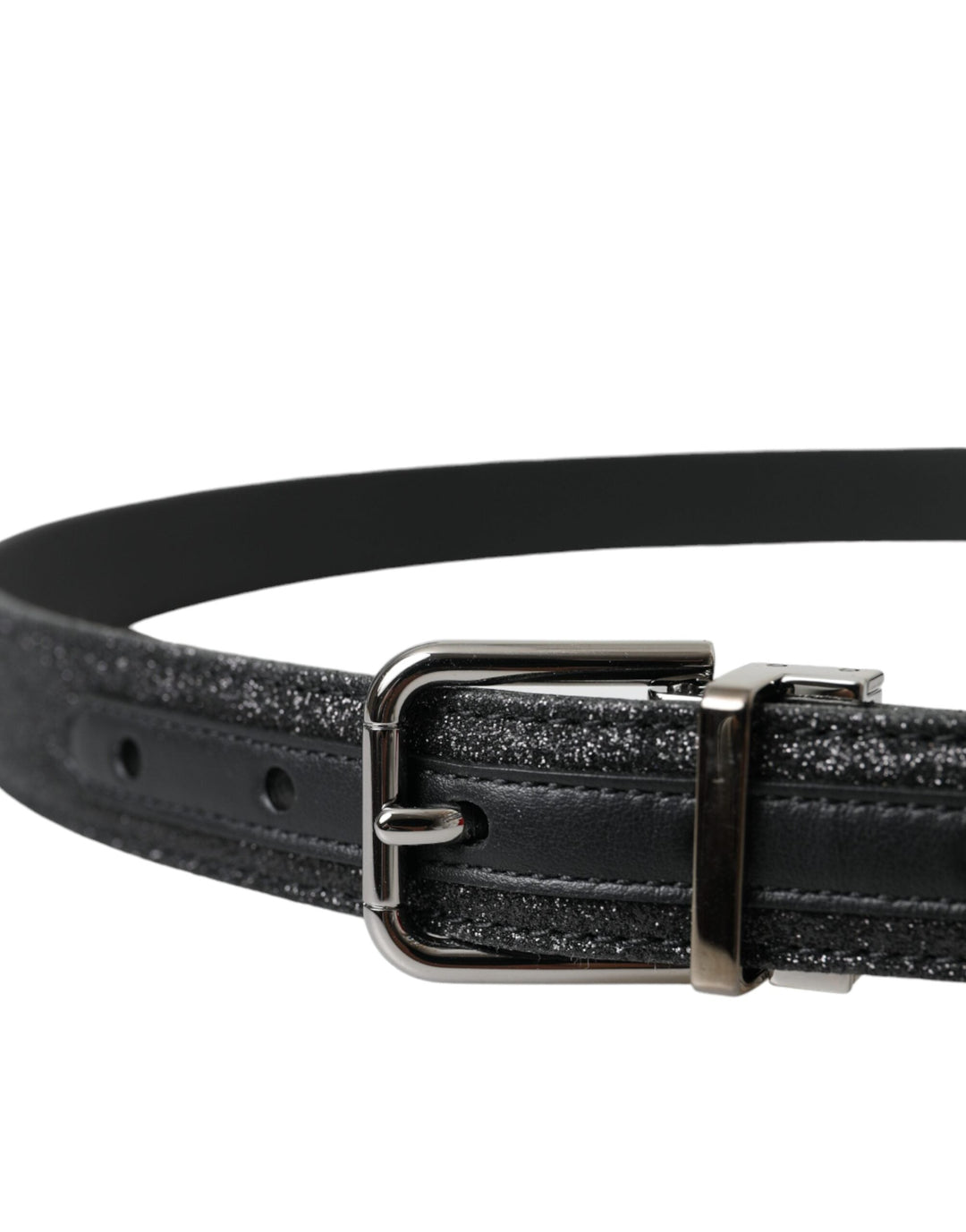  - Dolce & Gabbana Black Glittered Leather Silver Buckle Belt - WMB405 - 90 - Ask Me Wear