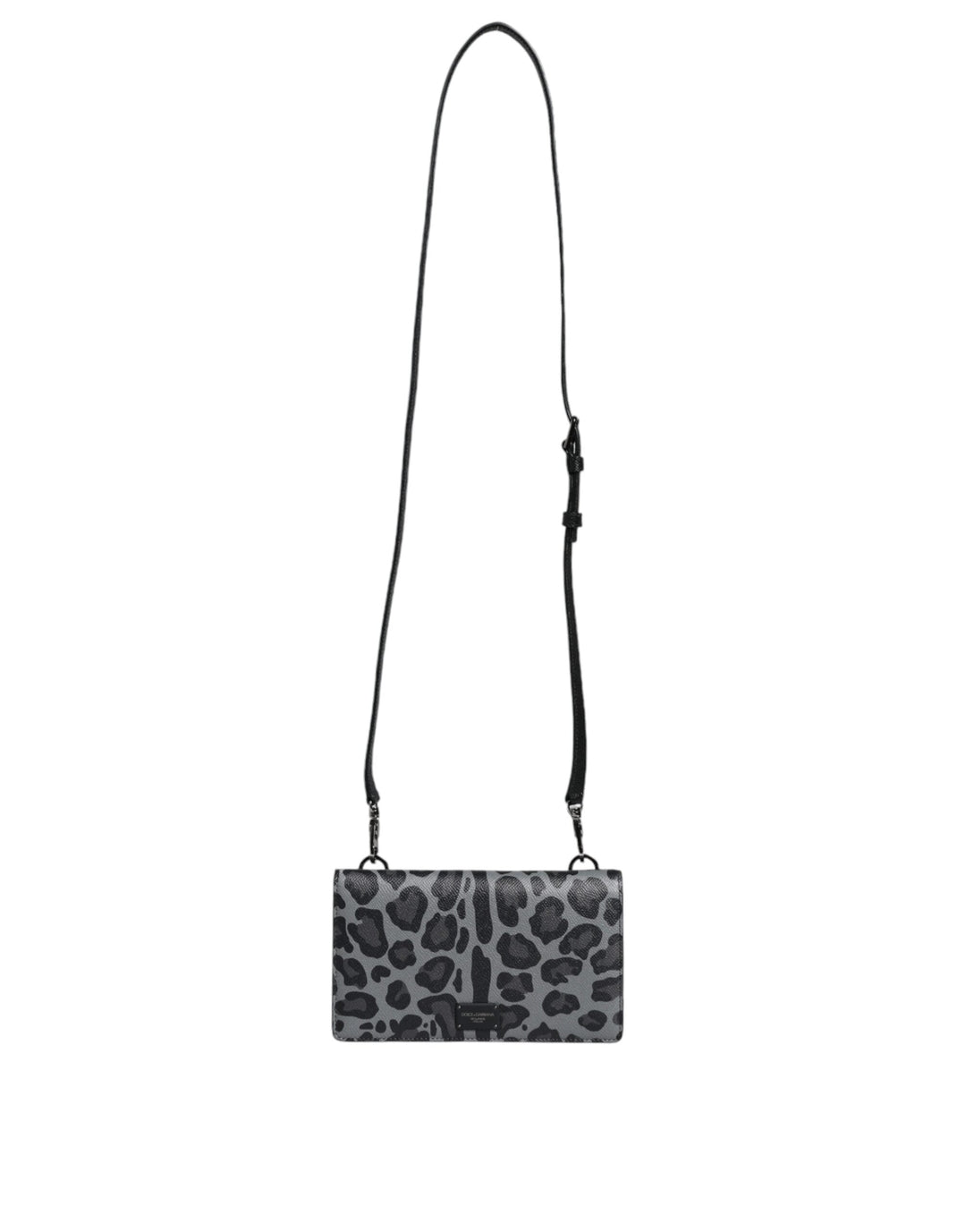  - Dolce & Gabbana Black Gray Leopard Leather Bifold Card Slot Crossbody Bag - BAG4120 - Ask Me Wear