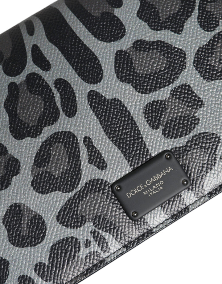  - Dolce & Gabbana Black Gray Leopard Leather Bifold Card Slot Crossbody Bag - BAG4120 - Ask Me Wear