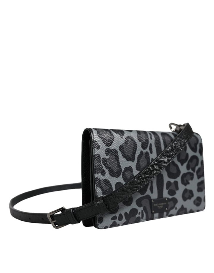  - Dolce & Gabbana Black Gray Leopard Leather Bifold Card Slot Crossbody Bag - BAG4120 - Ask Me Wear