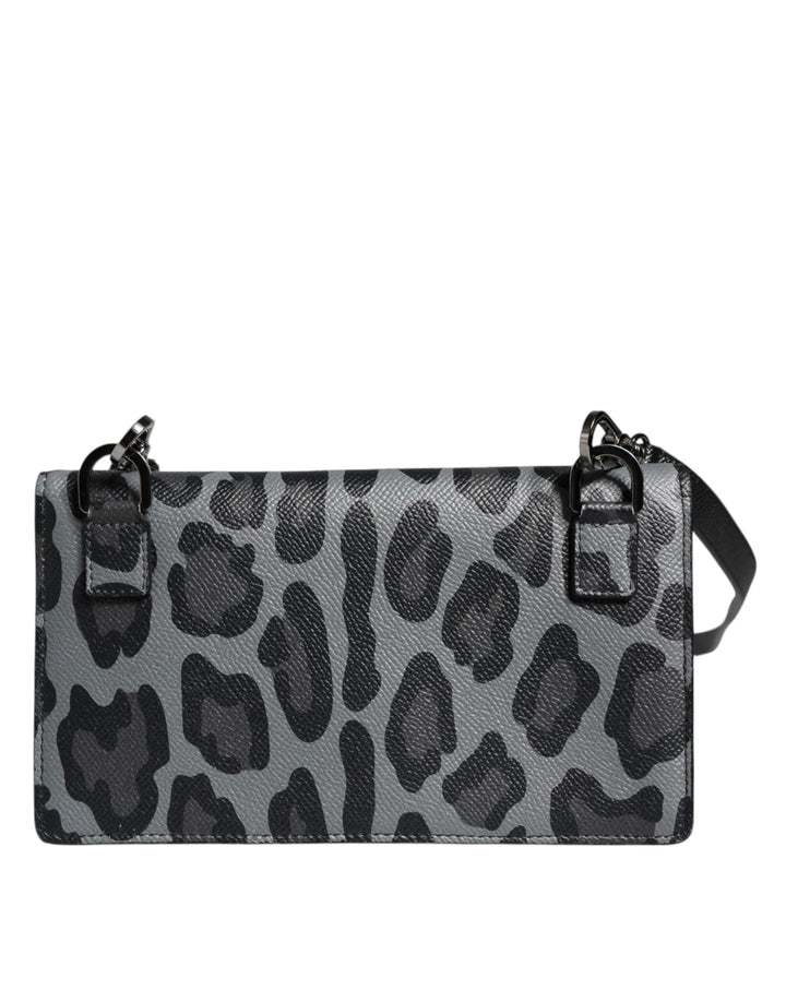  - Dolce & Gabbana Black Gray Leopard Leather Bifold Card Slot Crossbody Bag - BAG4120 - Ask Me Wear