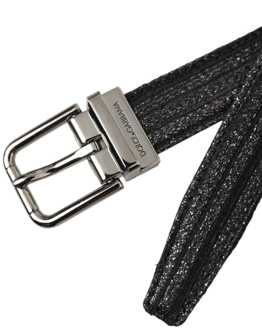  - Dolce & Gabbana Black Jacquard Stripes Silver Metal Buckle Belt - BEL9212 - 90 - Ask Me Wear