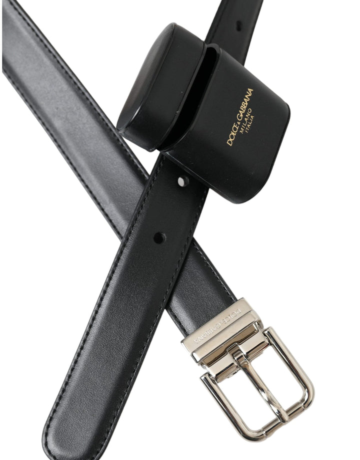  - Dolce & Gabbana Black Leather Airpods Case Silver Buckle Belt - WMB399 - 75 - Ask Me Wear