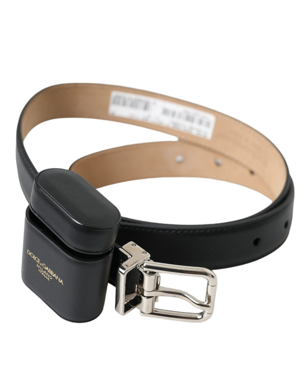  - Dolce & Gabbana Black Leather Airpods Case Silver Buckle Belt - WMB399 - 75 - Ask Me Wear