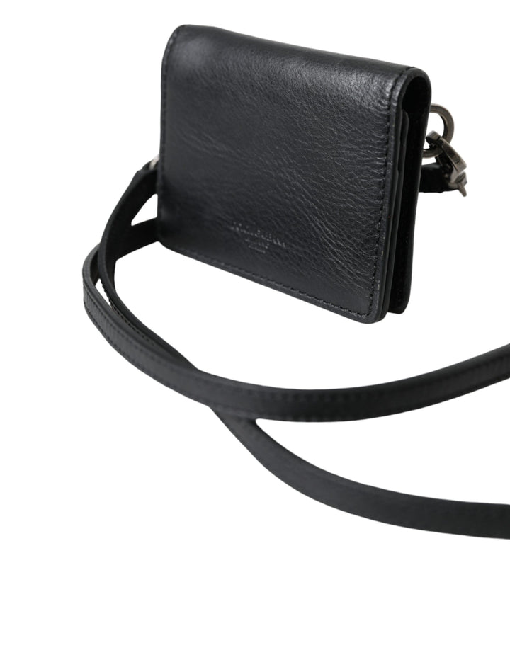  - Dolce & Gabbana Black Leather Bifold Sling Women Card Holder Purse Wallet - BAG1496 - Ask Me Wear