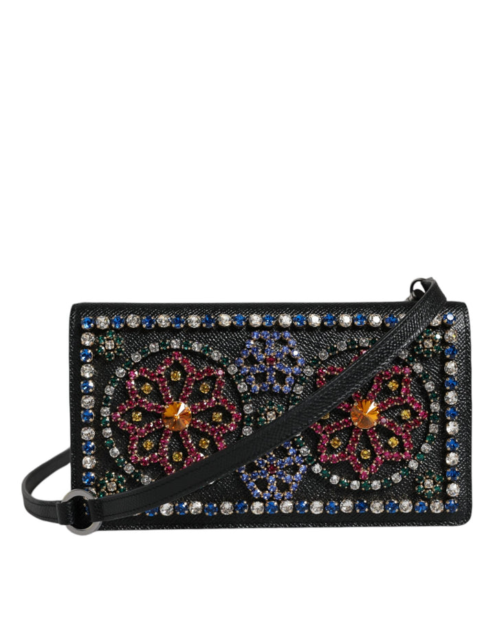  - Dolce & Gabbana Black Leather Crystal Shoulder Crossbody Clutch Bag - BAG4125 - Ask Me Wear