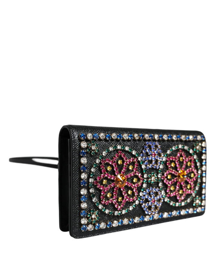  - Dolce & Gabbana Black Leather Crystal Shoulder Crossbody Clutch Bag - BAG4125 - Ask Me Wear