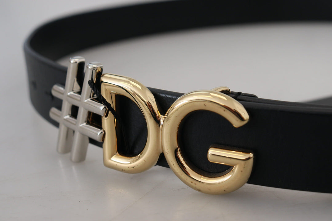  - Dolce & Gabbana Black Leather Metal #DG Logo Buckle Belt - BEL8974 - 100 - Ask Me Wear