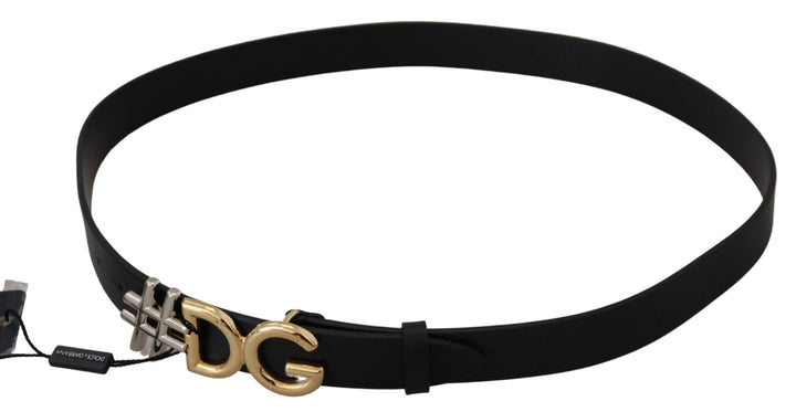  - Dolce & Gabbana Black Leather Metal #DG Logo Buckle Belt - BEL8974 - 100 - Ask Me Wear