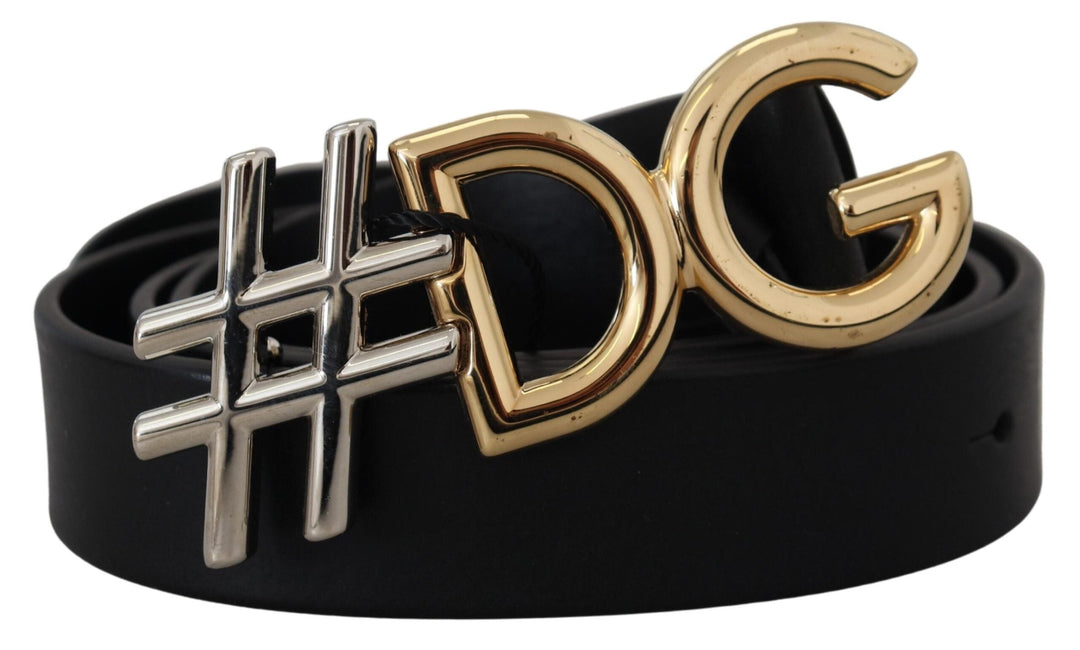  - Dolce & Gabbana Black Leather Metal #DG Logo Buckle Belt - BEL8974 - 100 - Ask Me Wear