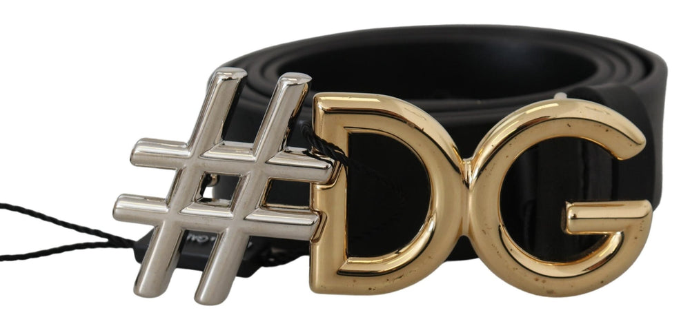  - Dolce & Gabbana Black Leather Metal #DG Logo Buckle Belt - BEL8974 - 100 - Ask Me Wear