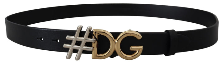  - Dolce & Gabbana Black Leather Metal #DG Logo Buckle Belt - BEL8974 - 100 - Ask Me Wear