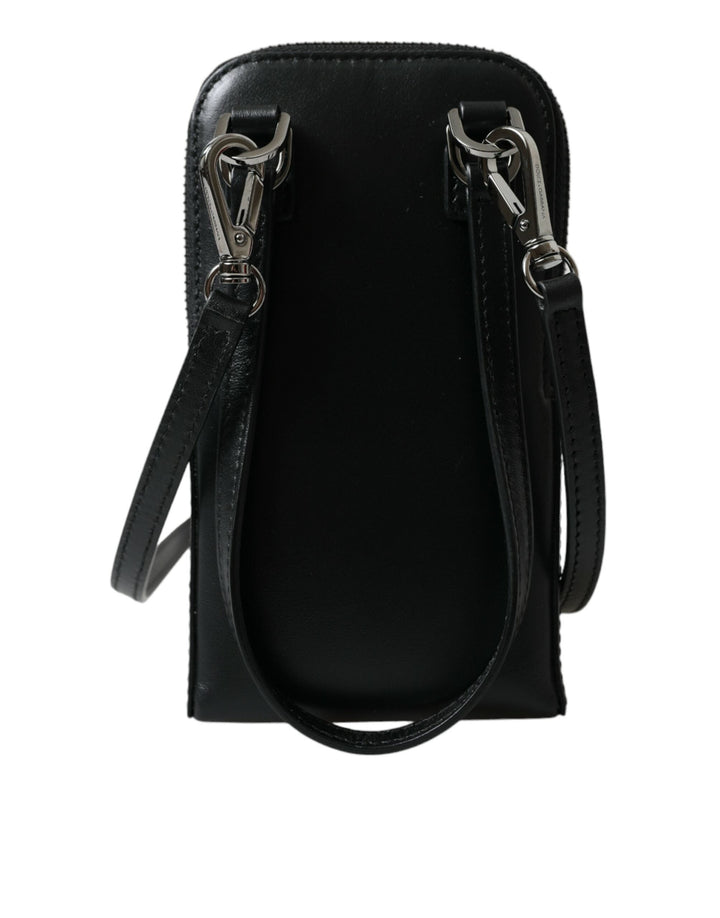  - Dolce & Gabbana Black Leather Zip Around Logo Print Lanyard Strap Wallet - SMY101301 - Ask Me Wear