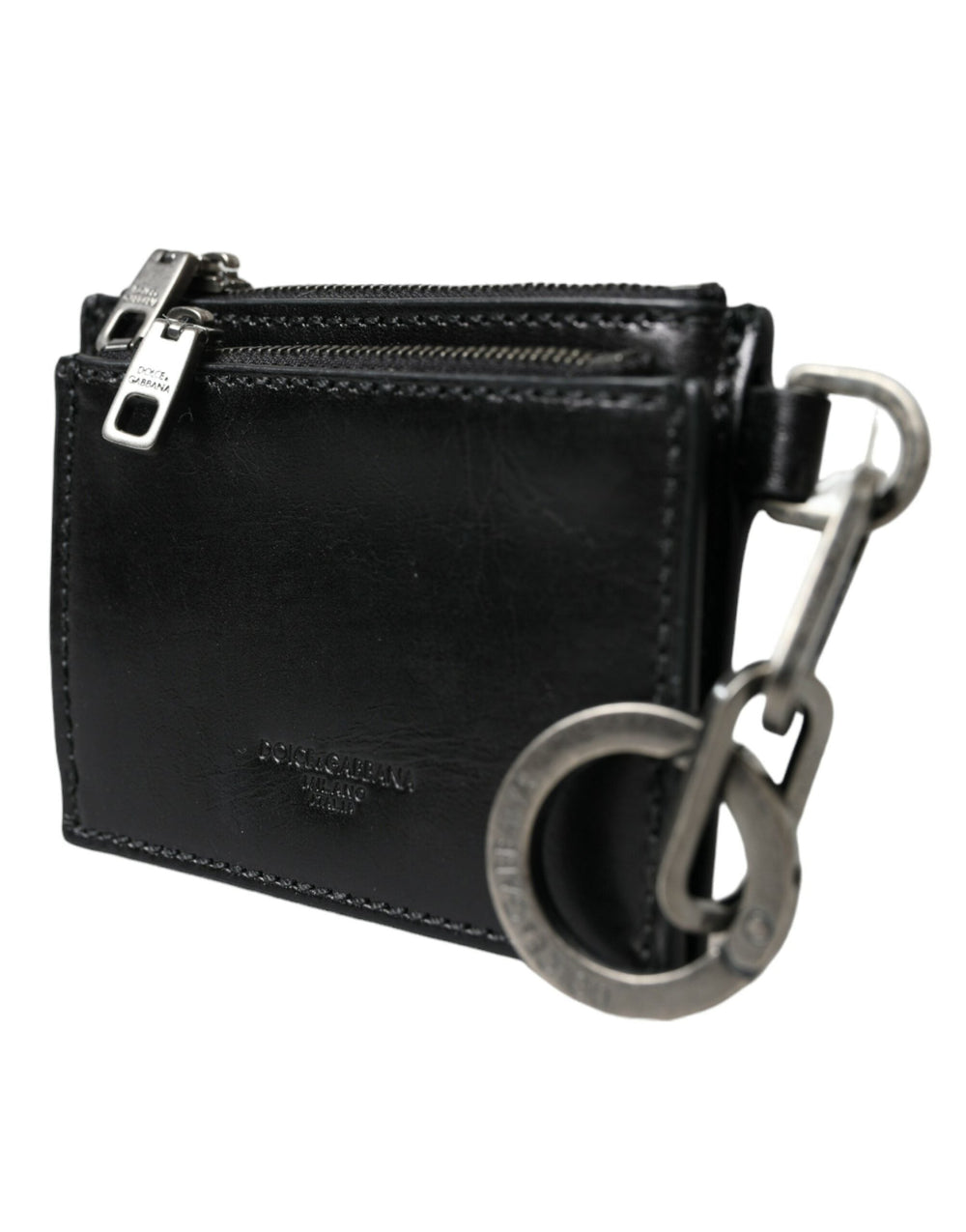  - Dolce & Gabbana Black Leather Zip Logo Keyring Coin Purse Keyring Wallet - SMY101292 - Ask Me Wear