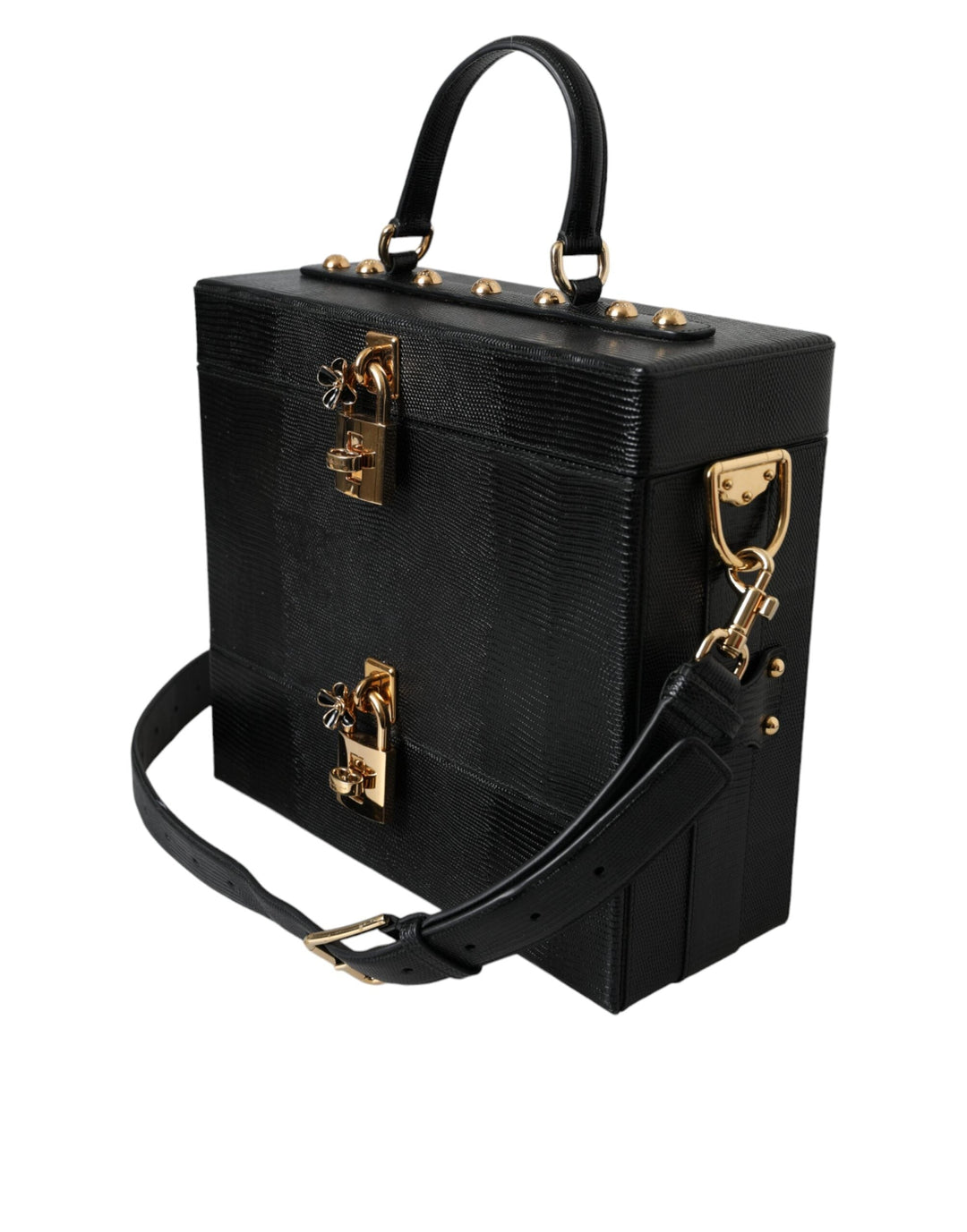  - Dolce & Gabbana Black Lizard Embossed Calfskin Leather Double Box Bag - BAG1452 - Ask Me Wear