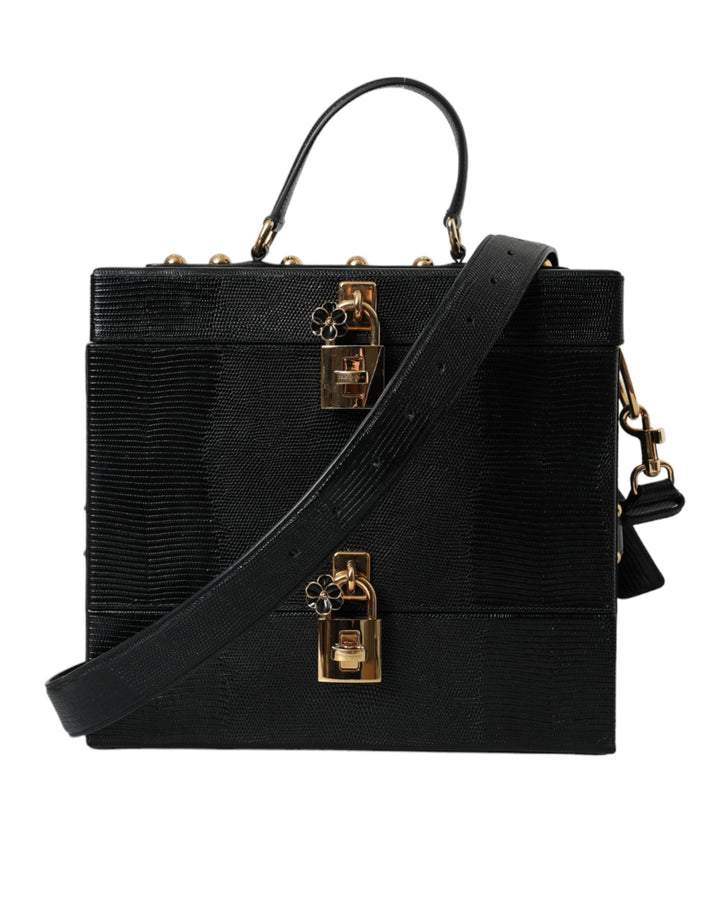  - Dolce & Gabbana Black Lizard Embossed Calfskin Leather Double Box Bag - BAG1452 - Ask Me Wear