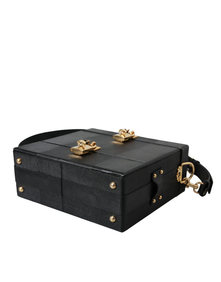  - Dolce & Gabbana Black Lizard Embossed Calfskin Leather Double Box Bag - BAG1452 - Ask Me Wear