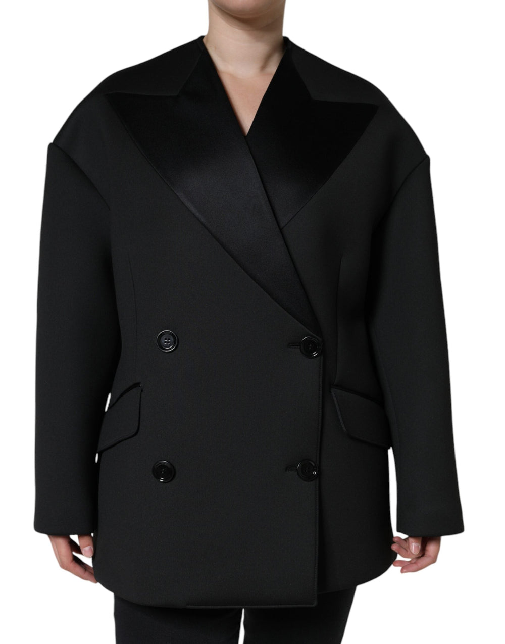  - Dolce & Gabbana Black Polyester Double Breasted Coat Jacket - JKT4174 - 44 - Ask Me Wear