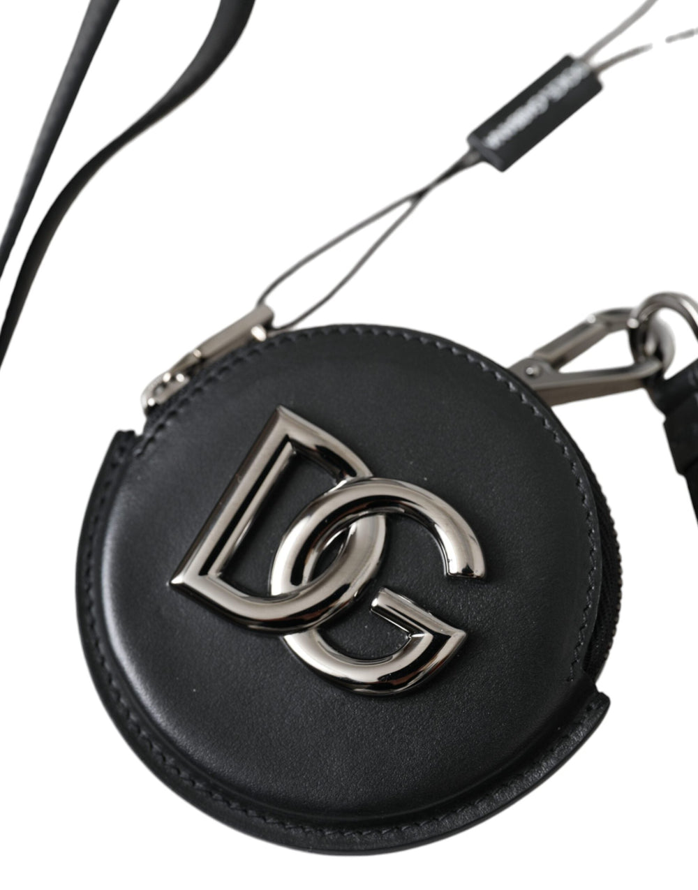  - Dolce & Gabbana Black Round Leather DG Logo Coin Purse Lanyard Wallet - SMY10334 - Ask Me Wear