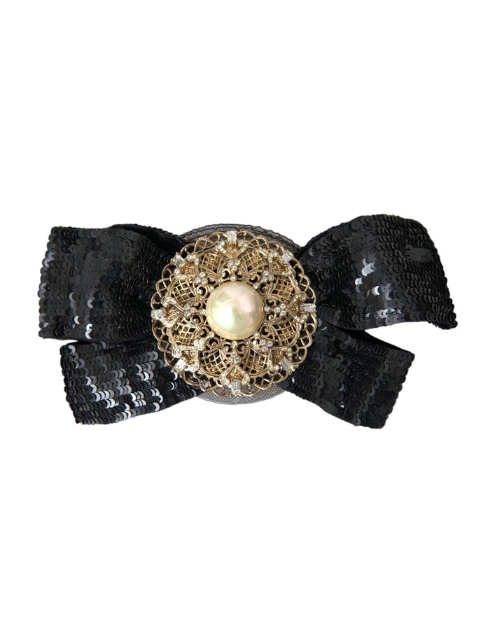  - Dolce & Gabbana Black Sequin Pearl Handmade Brooch Hair Pin - SMY10199 - Ask Me Wear