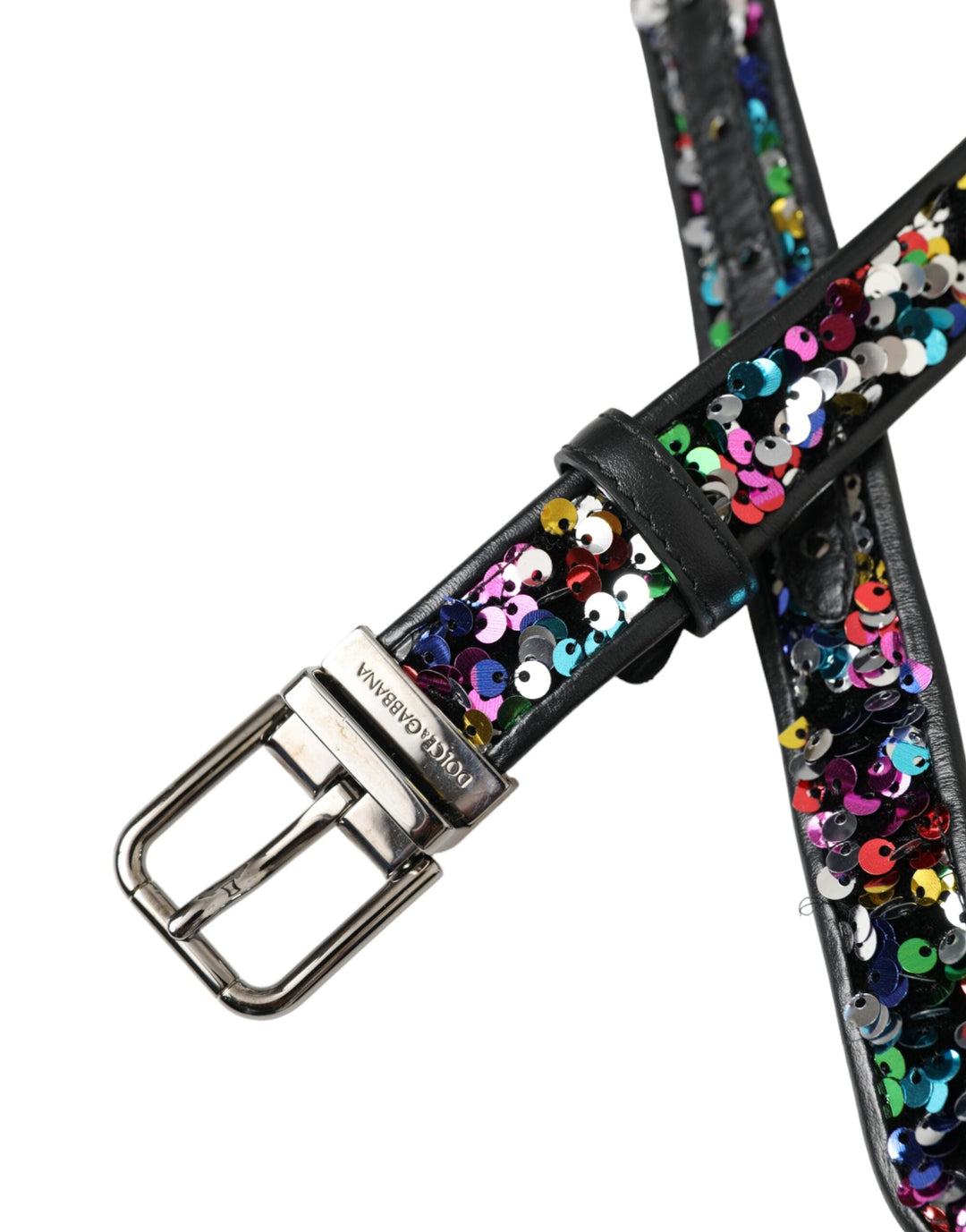  - Dolce & Gabbana Black Sequined Silver Metal Buckle Women Belt - BEL9191 - 90 - Ask Me Wear