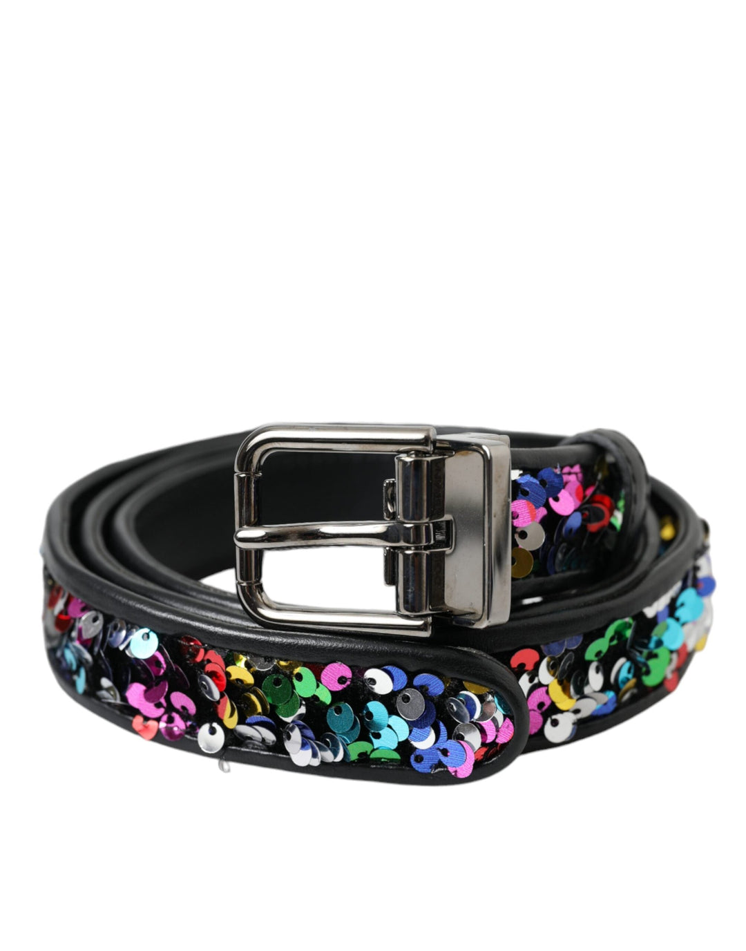  - Dolce & Gabbana Black Sequined Silver Metal Buckle Women Belt - BEL9191 - 90 - Ask Me Wear