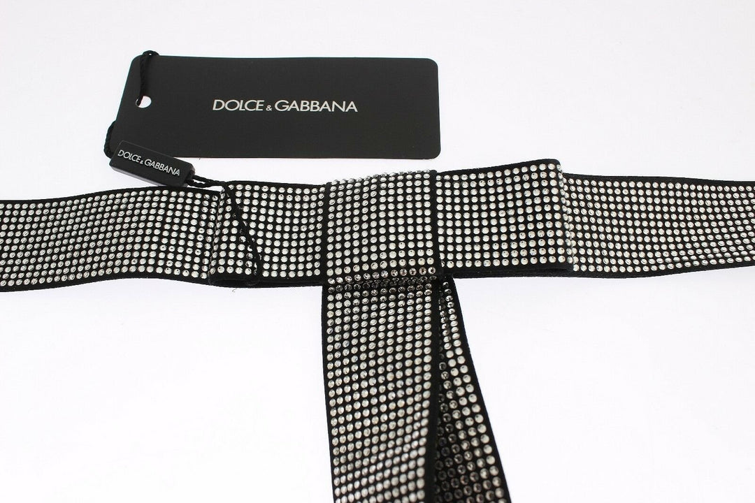  - Dolce & Gabbana Black Silk Crystal Bow Waist Belt Elegance - NOC10069 - S - Ask Me Wear