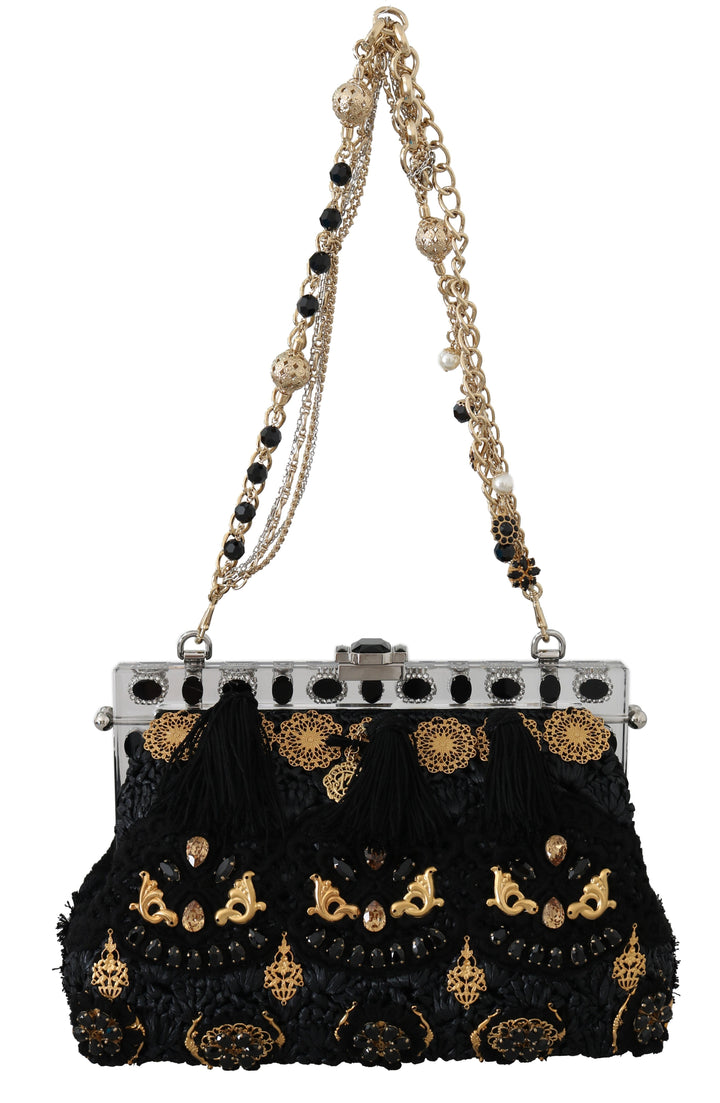  - Dolce & Gabbana Black Tassel Gold Baroque Crystal Evening Clutch - VAS15460 - Ask Me Wear